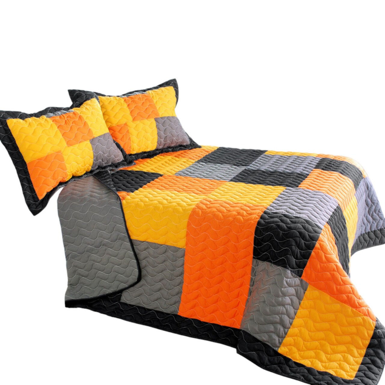 3-Piece Handmade Cotton Quilted Bedding Set Reversible Patchwork Quilt with 2 Shams